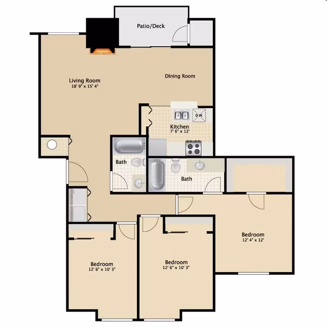 3 Bed 2 Bath A floor plan